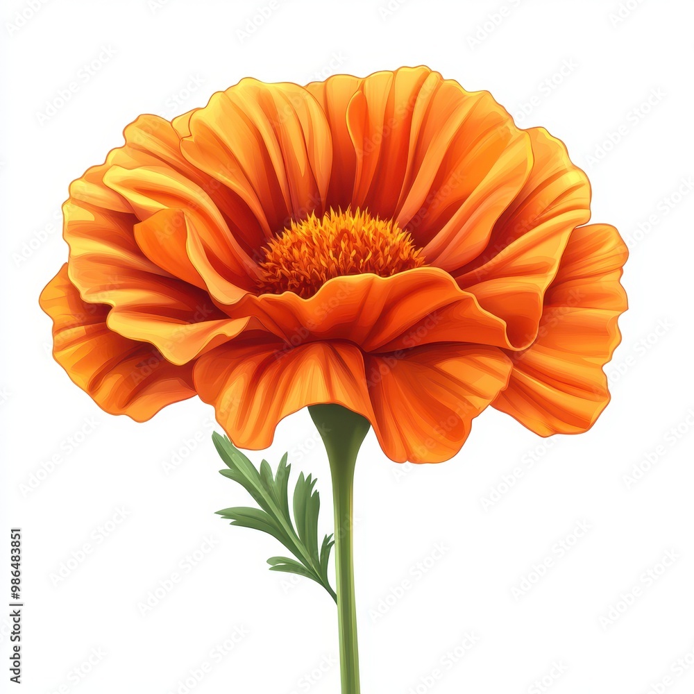 A vibrant orange flower with delicate petals and lush green leaves, perfect for enhancing nature-themed designs, white background A vibrant orange flower with delicate petals and lush green leaves, perfect for enhancing nature-themed designs, white background