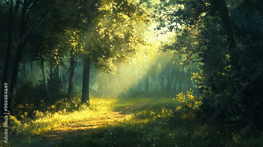 Sunlit Path Through a Dense Forest Sunlit Path Through a Dense Forest