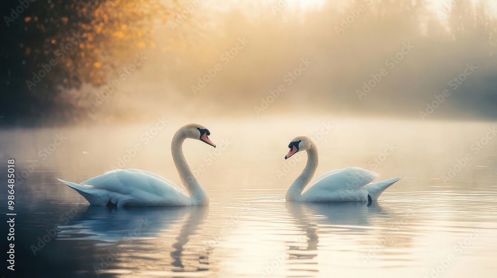 Fototapeta premium Elegant Swans Gliding on Serene Water