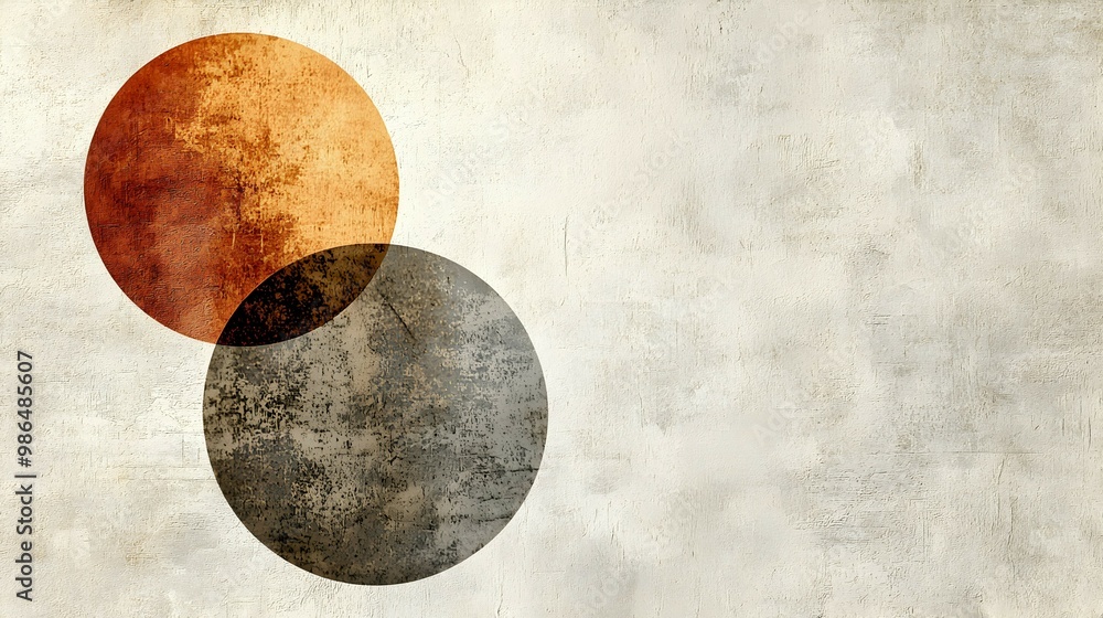 Abstract Geometric Shapes with Grunge Texture Overlapping Circles on White Background Abstract Geometric Shapes with Grunge Texture Overlapping Circles on White Background