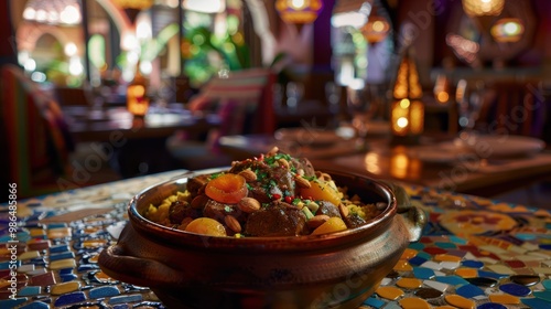 Fototapeta Naklejka Na Ścianę i Meble -  Moroccan Couscous with Meat, Apricots, and Almonds