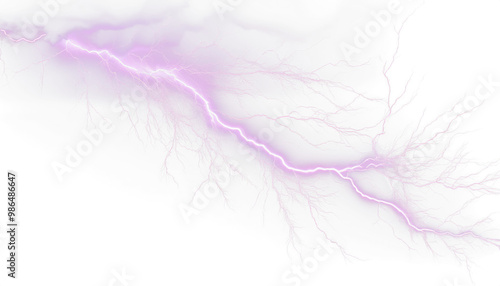 Purple Lightning Bolt Strike - Thunderstorm Light Effect Isolated On PNG Transparent Background and White