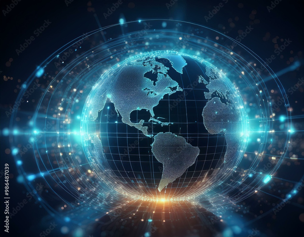 Abstract digital globe with glowing lights and data points, representing global connectivity and technology. Abstract digital globe with glowing lights and data points, representing global connectivity and technology.