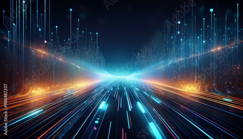 Wallpaper Mural Abstract digital data streams and glowing symbols on a dark background, creating a futuristic and technological scene. Torontodigital.ca