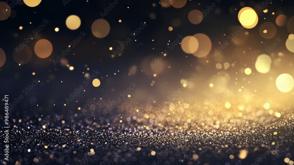 Golden shimmering particles floating above a dark surface in a mystical atmosphere Golden shimmering particles floating above a dark surface in a mystical atmosphere
