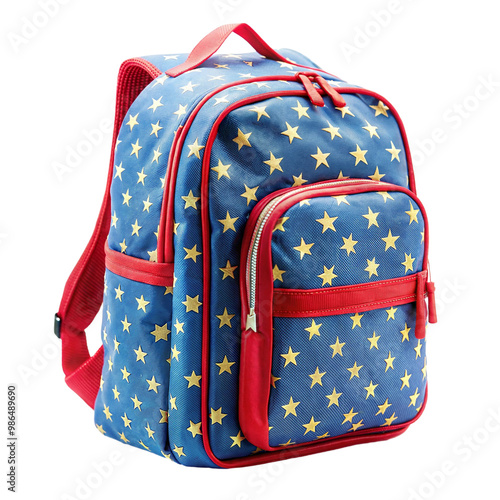 Blue Backpack with Stars Transparent Background  photo