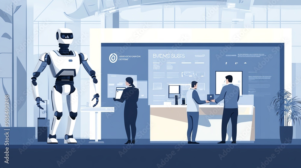 Obraz premium Robot assisting people in modern business setting