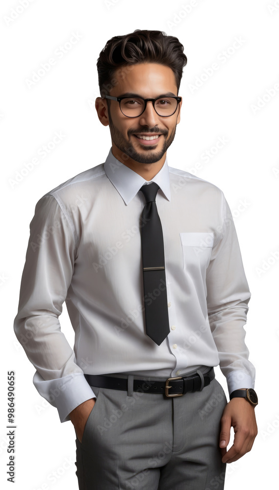 Fototapeta premium Smiling professional man in white shirt and black tie