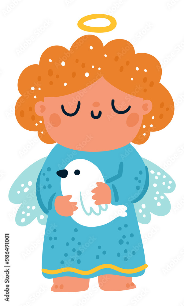 Angel baby with white dove. Christian decorative character Angel baby with white dove. Christian decorative character