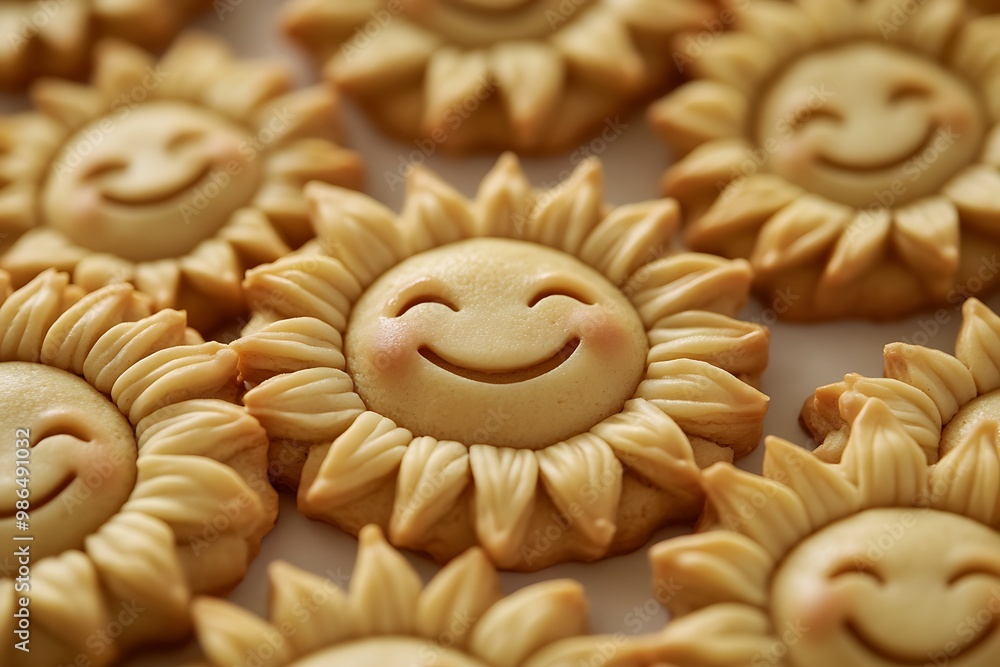 Close-up of Smiling Sun-Shaped Cookies Close-up of Smiling Sun-Shaped Cookies