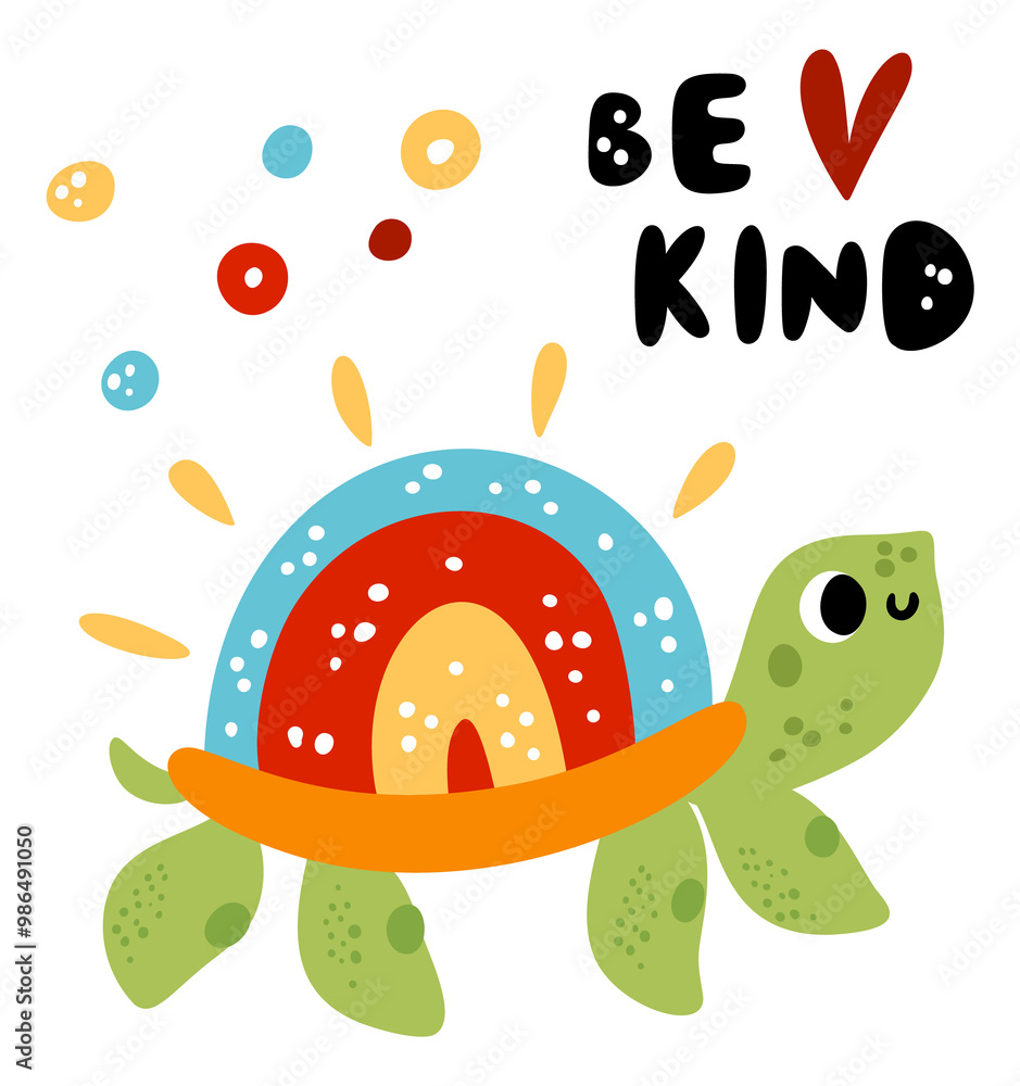 Fototapeta premium Be kind card. Happy turtle. Cute animal design