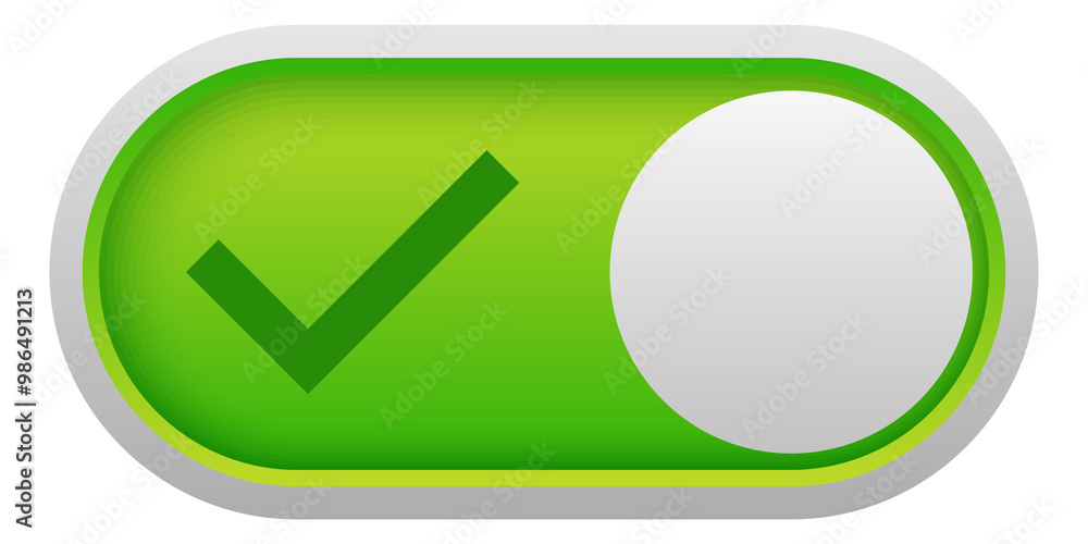 On switch. Green plastic toggle ui element On switch. Green plastic toggle ui element