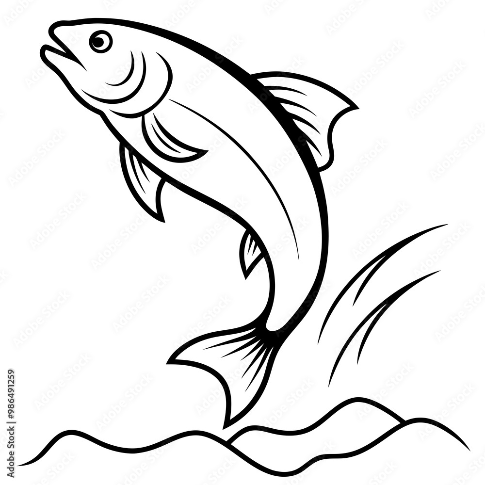 Leaping Fish in Mid-Air Vector Art Leaping Fish in Mid-Air Vector Art