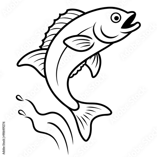 Leaping Fish in Mid-Air Vector Art