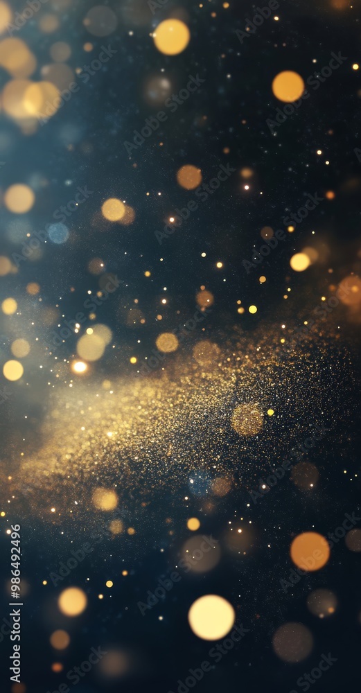 A captivating swirl of golden particles sparkling in a dark background at night A captivating swirl of golden particles sparkling in a dark background at night