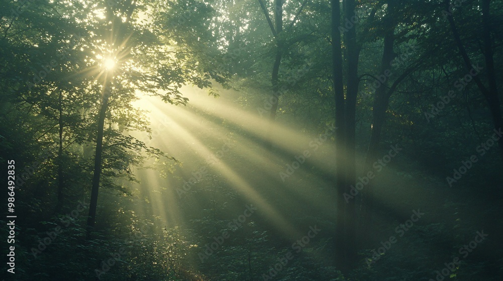 Sunbeams Illuminating a Misty Forest Sunbeams Illuminating a Misty Forest