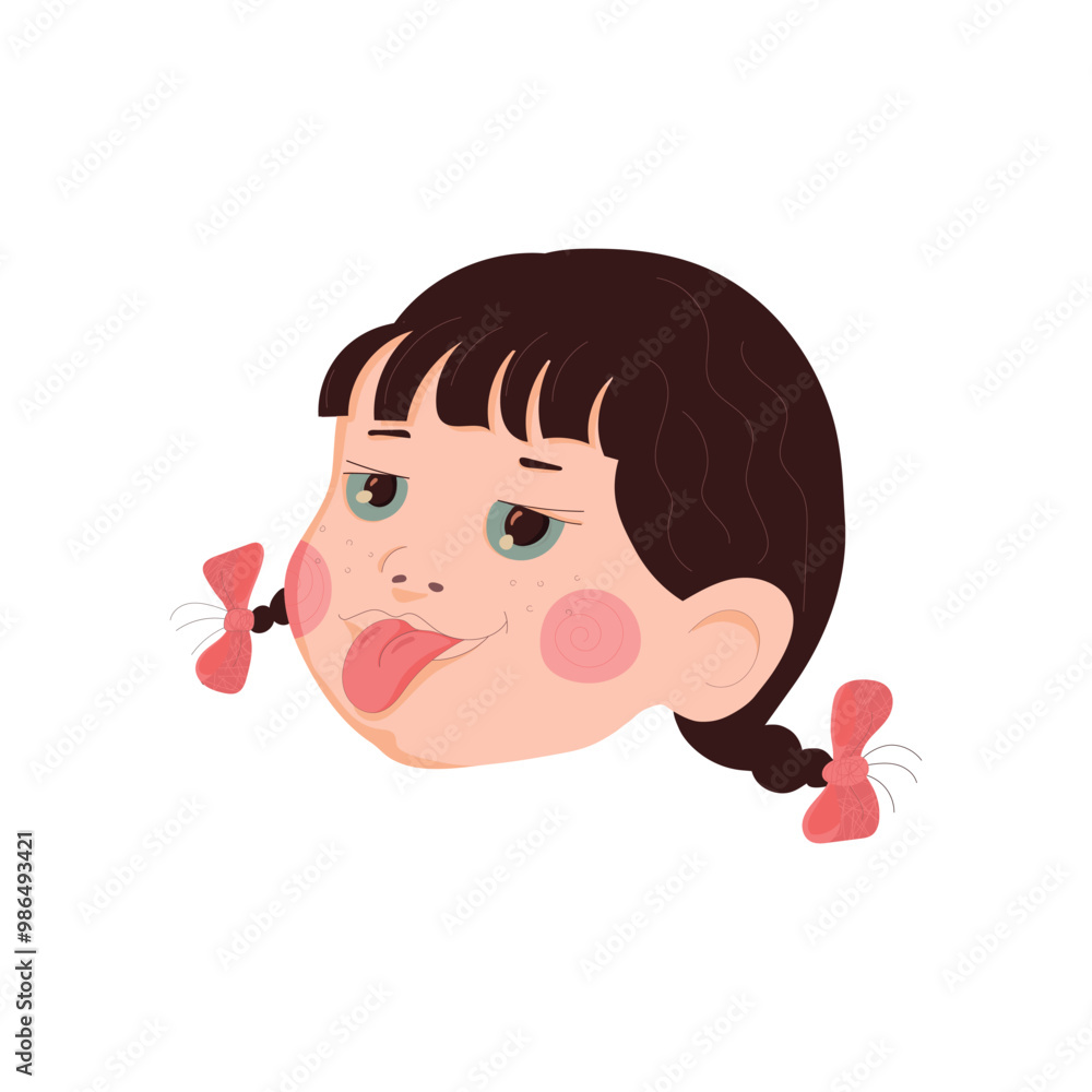 Cute girl child showing tongue. Cheerful child. Girl face image. Cartoon baby face. Vector illustration. Cute girl child showing tongue. Cheerful child. Girl face image. Cartoon baby face. Vector illustration.