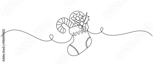 Christmas stocking line art style. Christmas vector elements