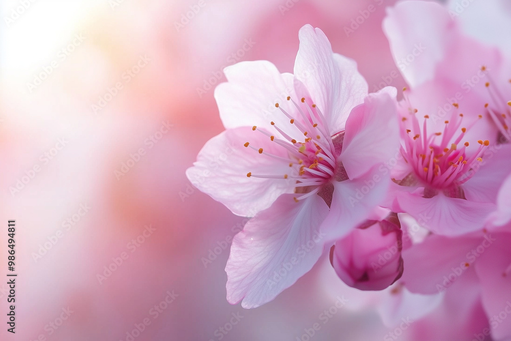 Close-up of pink cherry blossoms in soft spring light Close-up of pink cherry blossoms in soft spring light