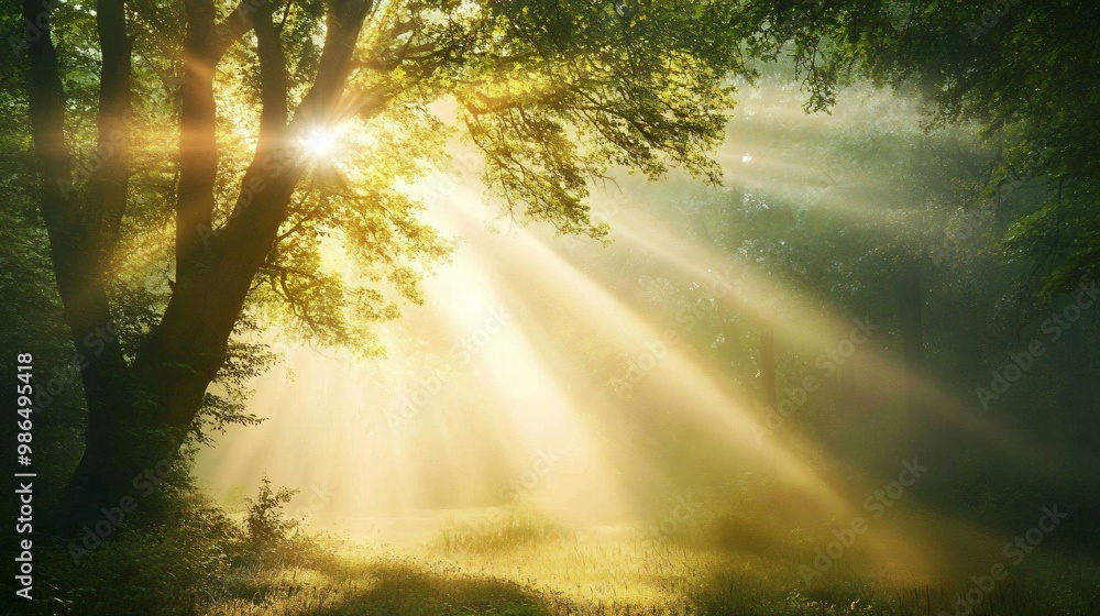Golden Sunlight Streaming Through Forest Canopy Golden Sunlight Streaming Through Forest Canopy