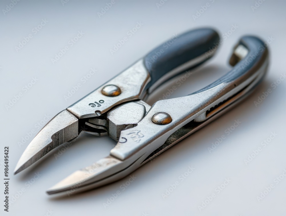 Close up of Stainless Steel Pliers with Black Handles on White Background Close up of Stainless Steel Pliers with Black Handles on White Background