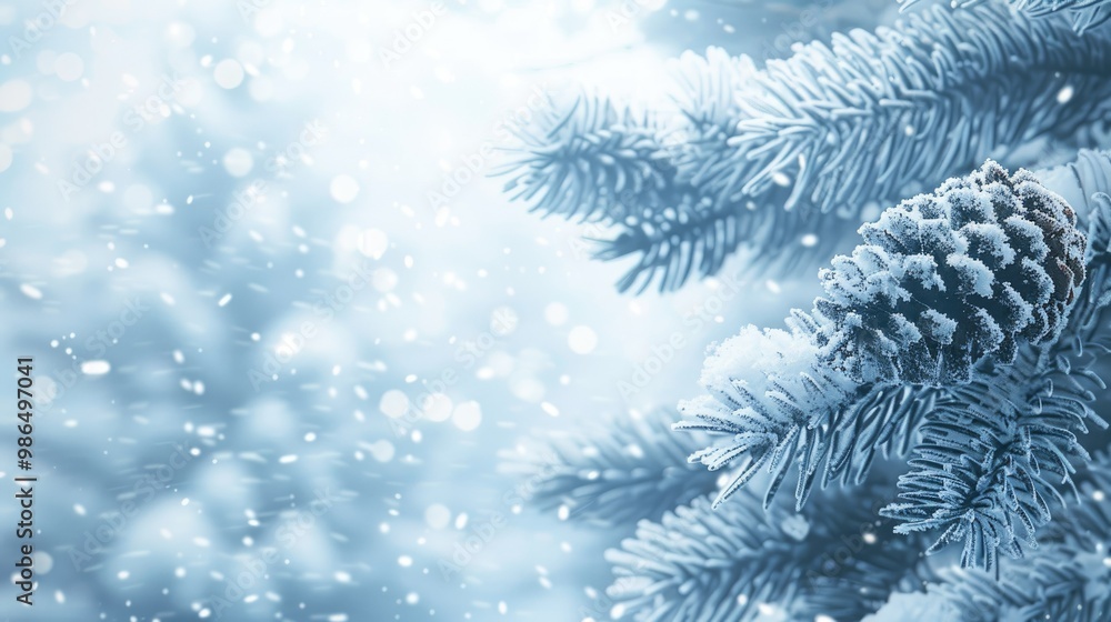 Snowy pine tree branches with snow Snowy pine tree branches with snow