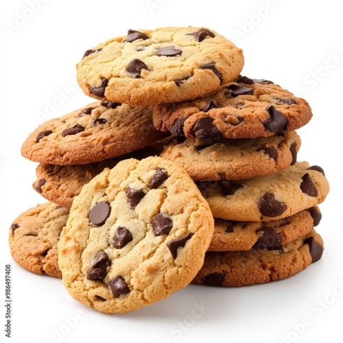 Chocolate Chip Cookies Stack Isolated on White Background