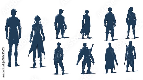 Silhouettes of warriors and adventurers,  a character design guide photo