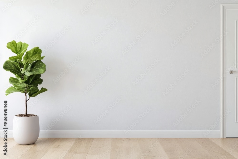Stylish indoor plant in a minimalist room with bright white walls and wooden flooring Stylish indoor plant in a minimalist room with bright white walls and wooden flooring