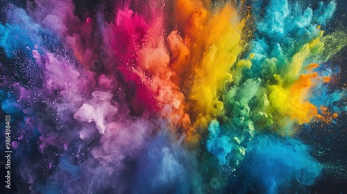 A colorful explosion of powder against a black background