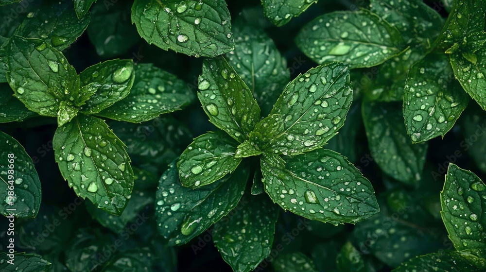 Dew-Covered Green Leaves in Close-Up Dew-Covered Green Leaves in Close-Up