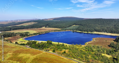 Aerial View of Altnahinch Reservoir Dam Slievenahanaghan Mountain Co Antrim Northern Ireland photo