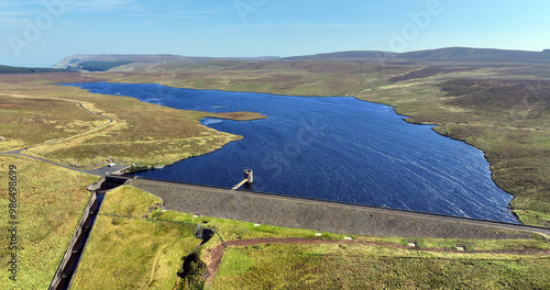 Aerial View of Dungonnell Reservoir Dam and Water Treatment Works Soarns Hill Glenariff Co Antrim Northern Ireland 20-09-24 photo