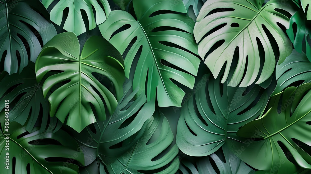 Lush Green Monstera Leaves Close-Up Lush Green Monstera Leaves Close-Up