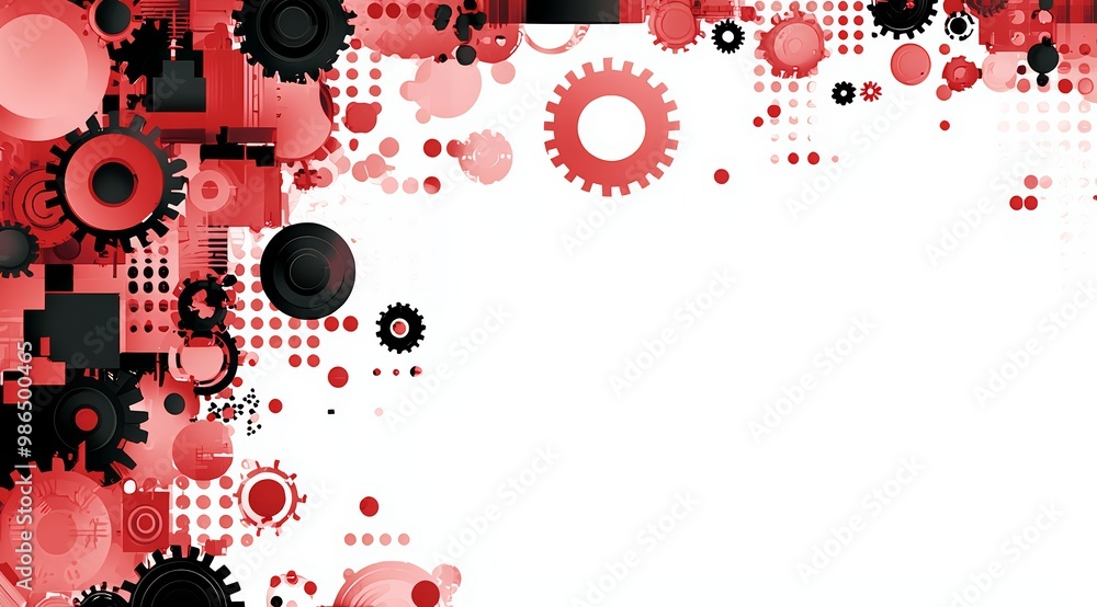 Red and Black Gears and Dots on White Background Red and Black Gears and Dots on White Background