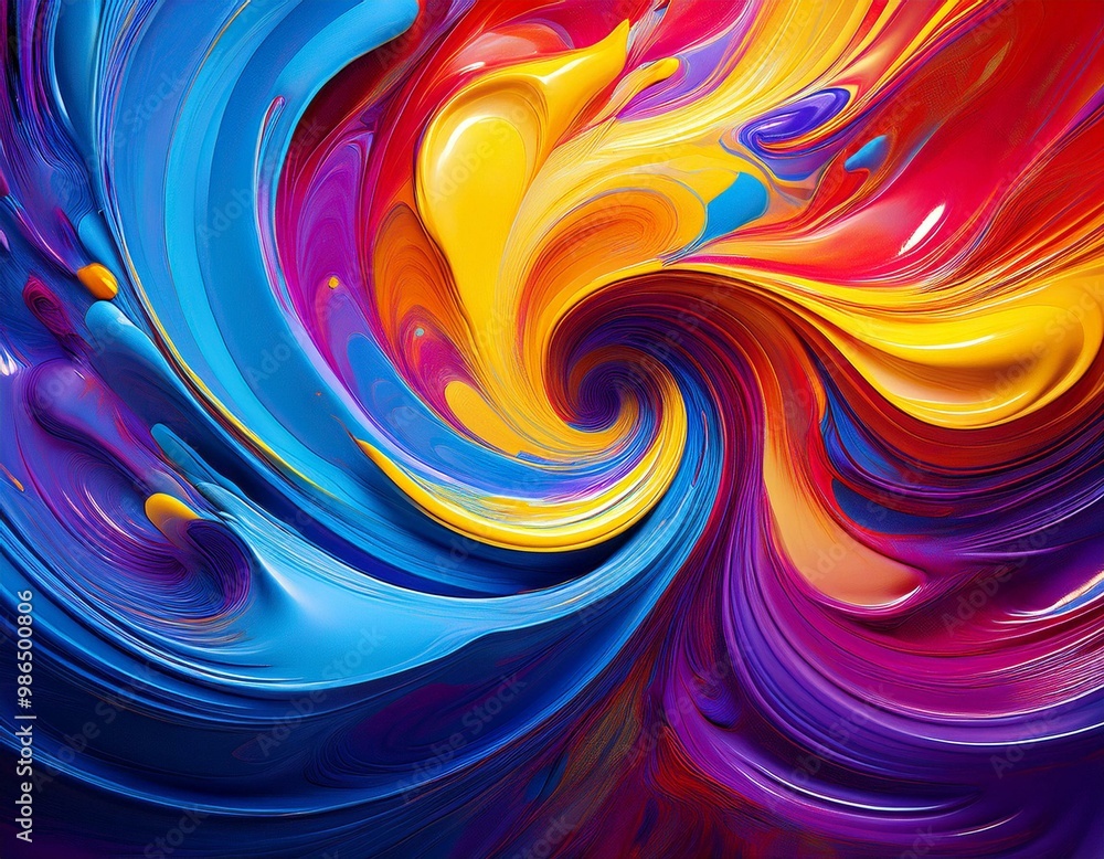 Obraz premium Abstract swirl of vibrant blue, red, yellow and purple paint.
