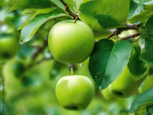 green apples in the garden on the tree branch