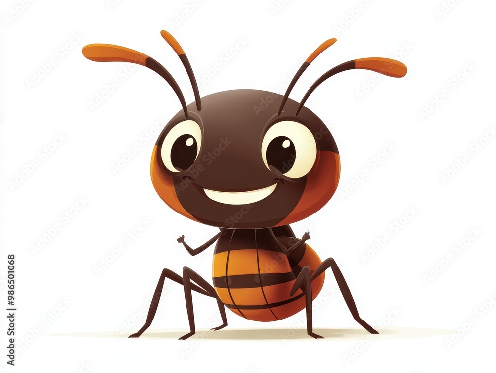 A cheerful cartoon ant character, showcasing a vibrant design, perfect for children's illustrations and educational materials, white background A cheerful cartoon ant character, showcasing a vibrant design, perfect for children's illustrations and educational materials, white background