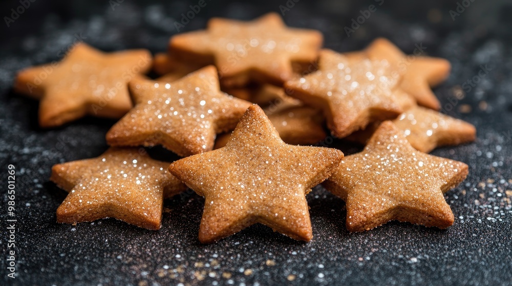 A Close-Up View of Star-Shaped Cookies Covered in Sparkling Sugar A Close-Up View of Star-Shaped Cookies Covered in Sparkling Sugar