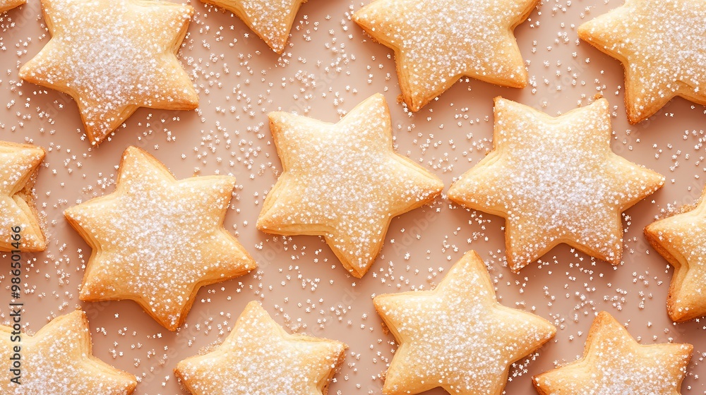 Star-Shaped Sugar Cookies with Sprinkles on a Tan Background Star-Shaped Sugar Cookies with Sprinkles on a Tan Background