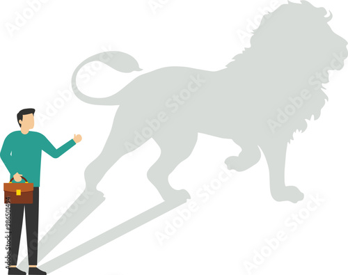 Businessman dreams of becoming a lion. Arm standing shadow of a lion reflects leadership. Modern vector illustration in flat style

