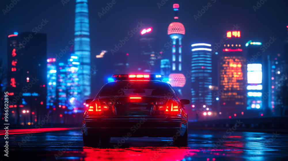 police car siren america new york night evening police car siren america new york night evening