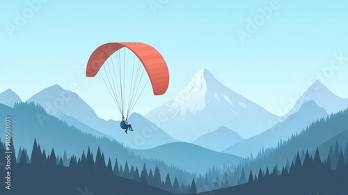 A peaceful paraglider gracefully glides over serene mountains, showcasing breathtaking nature and adventure in a stunning landscape.