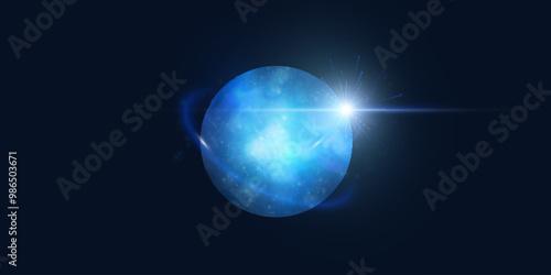 Realistic sphere with liquid planet surface texture. Vector spatial horizontal illustration of blue planet. Planet view from satellite in outer space.