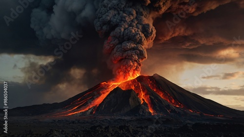 volcano erupts spectacularly, releasing lava and ash into the sky during a dramatic display of natural power photo