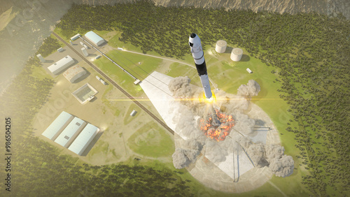 Dramatic rocket launch from a space center