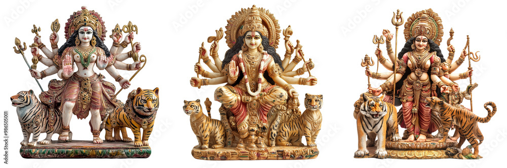 Set of Orginal image of maa mDurga with tigar isolated on a transparent background Set of Orginal image of maa mDurga with tigar isolated on a transparent background