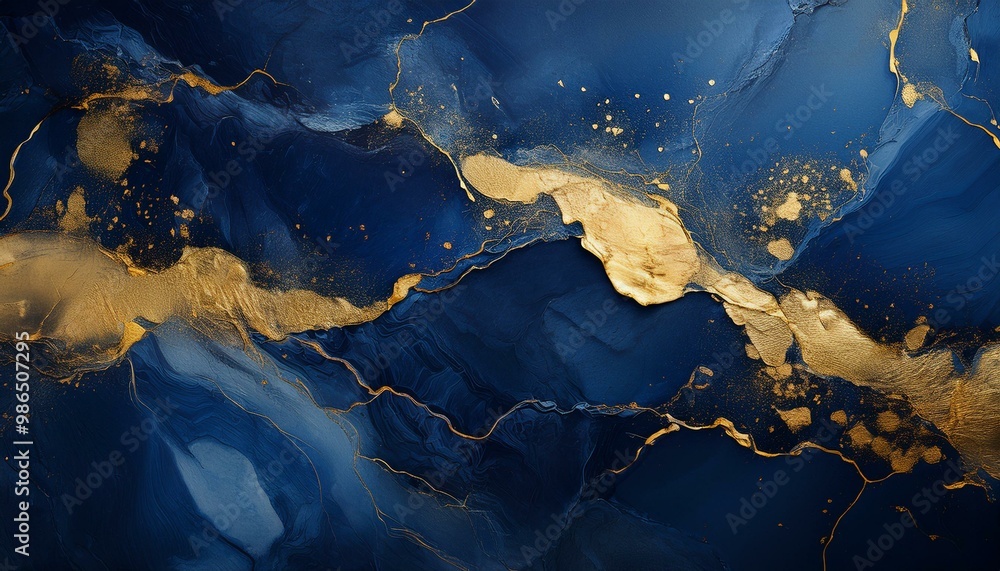 Dark blue stone background texture featuring golden paint splashes Dark blue stone background texture featuring golden paint splashes