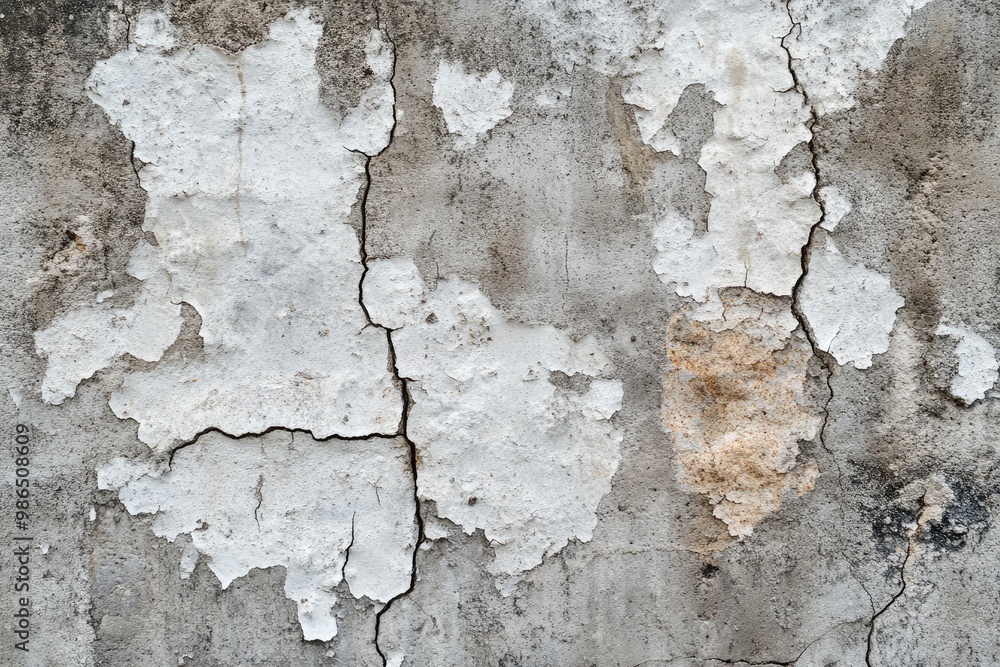 Fototapeta premium Rough concrete wall texture with cracks, chips, and weathered surfaces