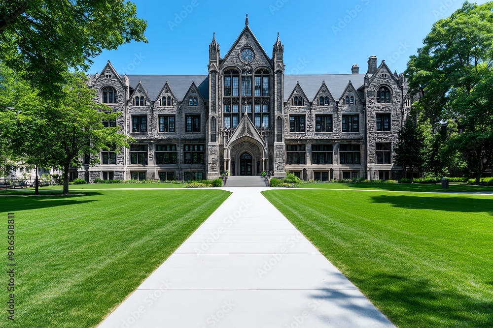Fototapeta premium Dark Academia architecture blends gothic revival elements with historic academic buildings